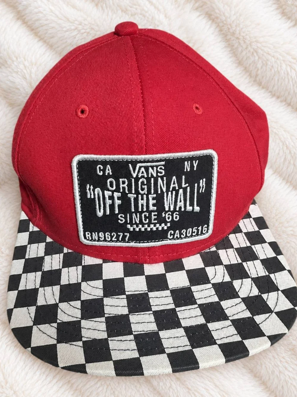 Vans Red Checkerboard Snapback Hat - Original 